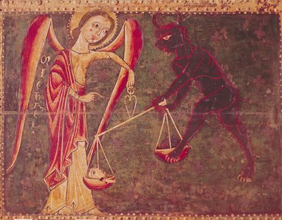 St. Michael Weighing Souls, from an altarpiece dedicated to Archangel Michael by Master of the Llusanes